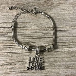 Live Love Softball Charm Bracelet- Girls Softball